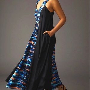 Anthropologie Maeve V-Neck Maxi Dress brand new sleeveless 6 black orange blue